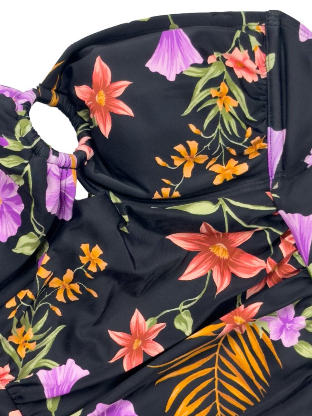 Shade & Shore Black Tropical Floral Bandeau One Piece Swimsuit Ruched Small NWT - Picture 6 of 14